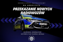 zdjęcie kolorowe: plakat informujący o przekazaniu radiowozów