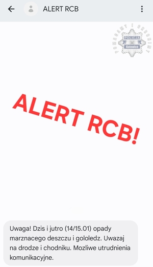 Na zdjęciu alert RCB