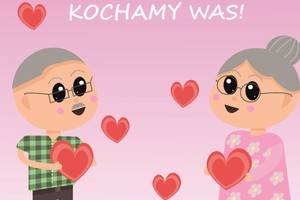 na zdjęciu dziadkowie i napis kochamy was