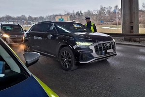 Na zdjęciu policjant prowadzący kontrolę
