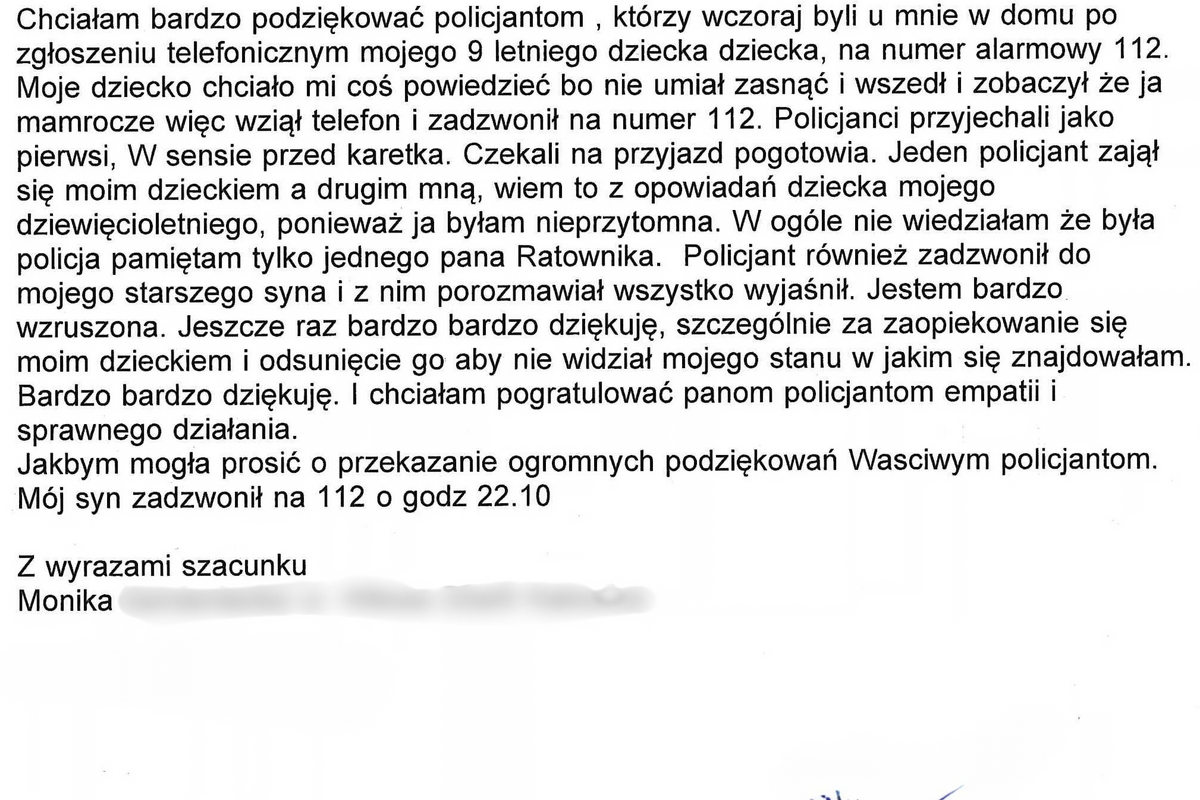 Policjanci z Katowic pomogli kobiecie wezwanej przez 9-letniego syna